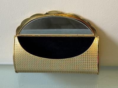POLISHED GOLDTONE METAL CLUTCH WITH RHINESTONE FLORET ACCENTS