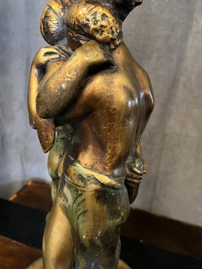 POMPEIAN BRONZE COMPANY ART DECO ENTWINED LOVERS UNDER CRESCENT MOON WITH OWL LAMP
