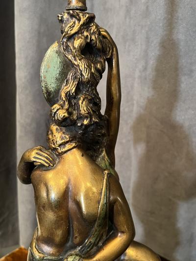 POMPEIAN BRONZE COMPANY ART DECO ENTWINED LOVERS UNDER CRESCENT MOON WITH OWL LAMP