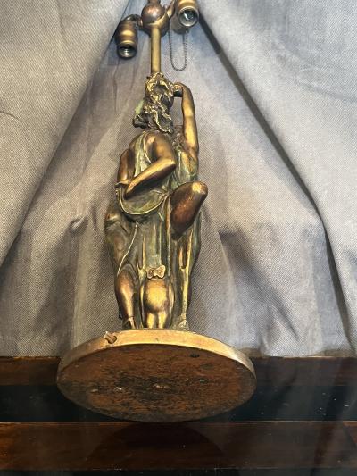 POMPEIAN BRONZE COMPANY ART DECO ENTWINED LOVERS UNDER CRESCENT MOON WITH OWL LAMP