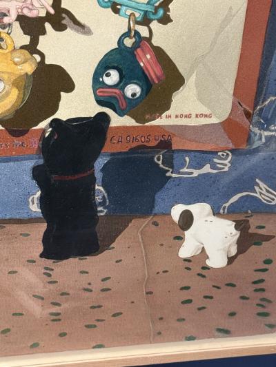 POP ART WATERCOLOR OF GOOGLY EYED ANIMAL HEAD KEY CHAINS IN ORIGINAL PACKAGING