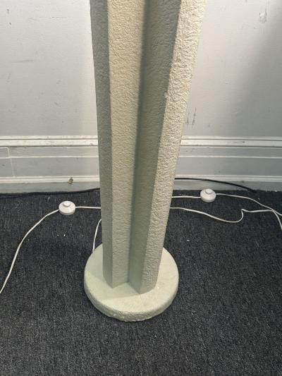 POST MODERN ART DECO REVIVAL WHITE PLASTER FLOOR LAMPS WITH WHITE GLASS GLOBE