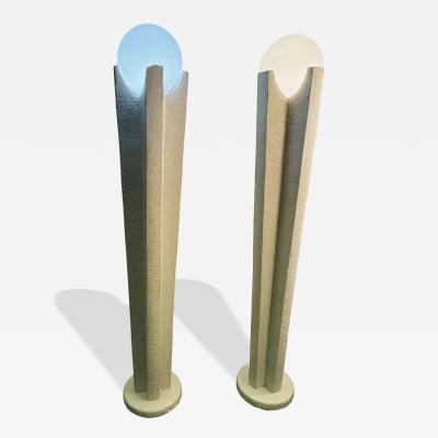 POST MODERN ART DECO REVIVAL WHITE PLASTER FLOOR LAMPS WITH WHITE GLASS GLOBE