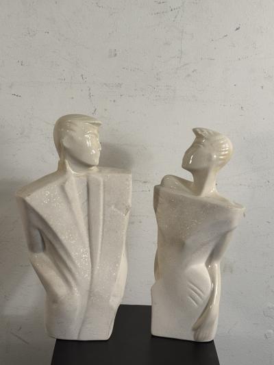 POST MODERN DECO REVIVAL WHITE CERAMIC FEMALE MALE FIGURES