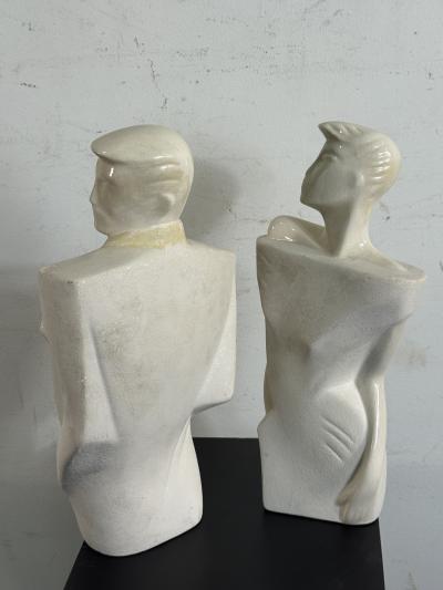 POST MODERN DECO REVIVAL WHITE CERAMIC FEMALE MALE FIGURES