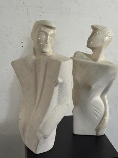 POST MODERN DECO REVIVAL WHITE CERAMIC FEMALE MALE FIGURES