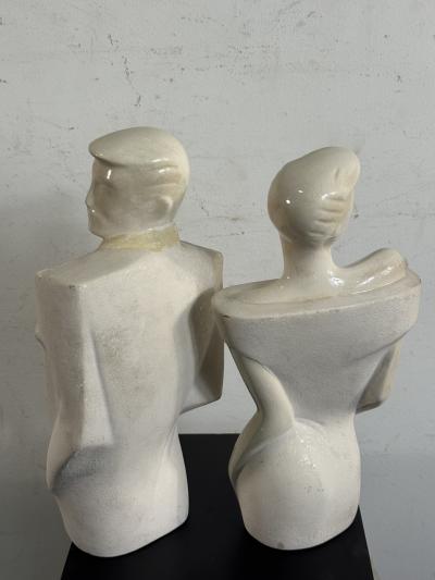 POST MODERN DECO REVIVAL WHITE CERAMIC FEMALE MALE FIGURES
