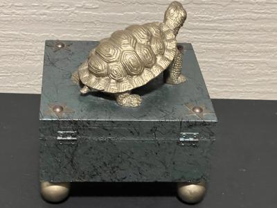 POST MODERN DECORATOR GOLD TORTOISE PAINTED WOOD BOX