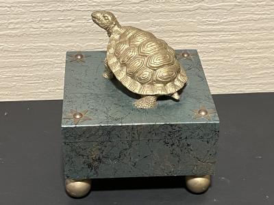 POST MODERN DECORATOR GOLD TORTOISE PAINTED WOOD BOX