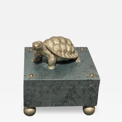 POST MODERN DECORATOR GOLD TORTOISE PAINTED WOOD BOX