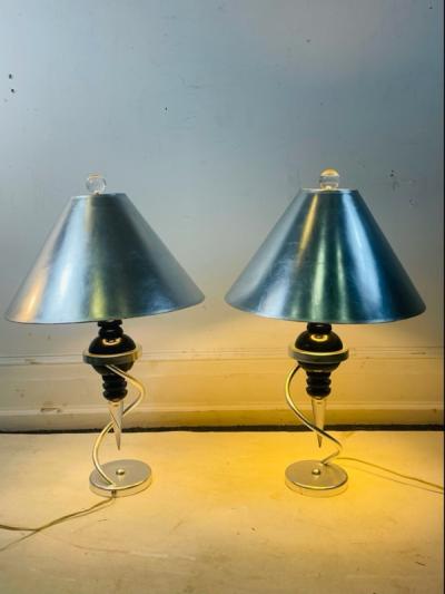 POST MODERN DESIGNER BLACK AND CLEAR LUCITE LAMPS