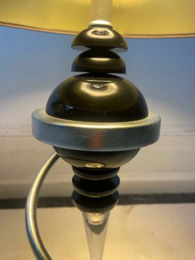 POST MODERN DESIGNER BLACK AND CLEAR LUCITE LAMPS