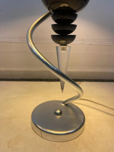 POST MODERN DESIGNER BLACK AND CLEAR LUCITE LAMPS