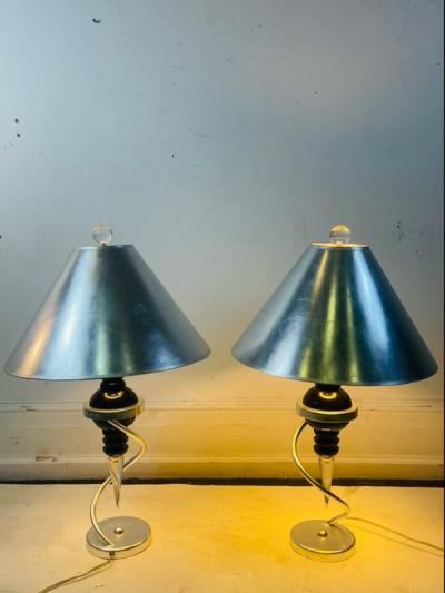POST MODERN DESIGNER BLACK AND CLEAR LUCITE LAMPS