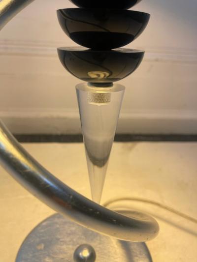 POST MODERN DESIGNER BLACK AND CLEAR LUCITE LAMPS