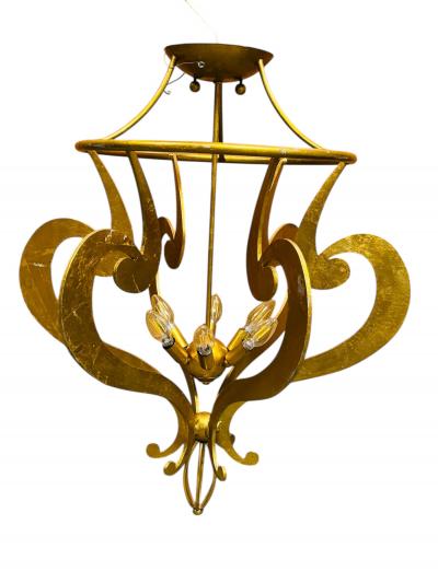 POST MODERN GOLD LEAF FLAT SCROLL METAL CHANDELIER
