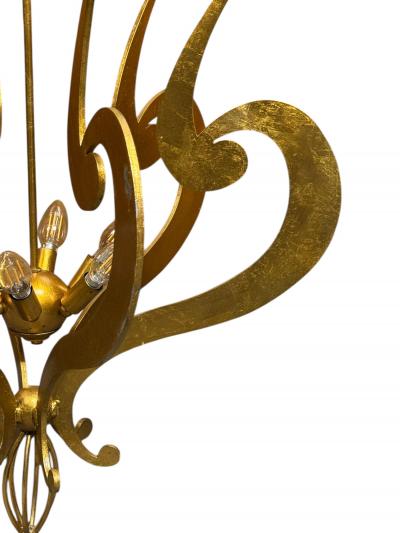 POST MODERN GOLD LEAF FLAT SCROLL METAL CHANDELIER