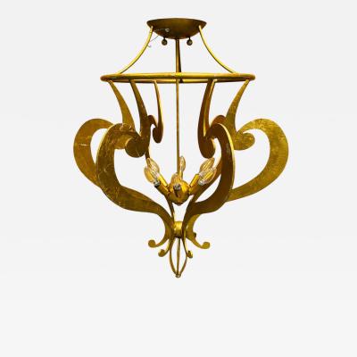 POST MODERN GOLD LEAF FLAT SCROLL METAL CHANDELIER