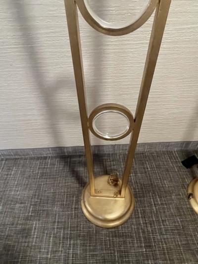 POST MODERN GOLD LEAF METAL AND LUCITE TORCHIERES