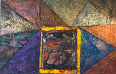 POST MODERN METALLIC PAINT MIXED MEDIA PAINTING