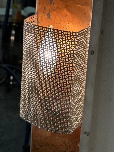 POST MODERN MIXED METALS BRUTALIST MIRROR WITH SCONCES