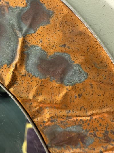 POST MODERN MIXED METALS BRUTALIST MIRROR WITH SCONCES