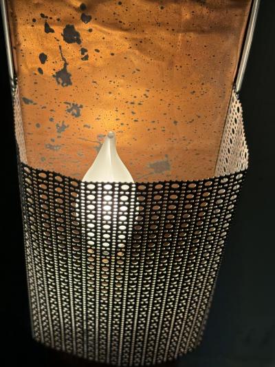 POST MODERN MIXED METALS BRUTALIST MIRROR WITH SCONCES