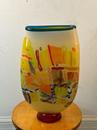 POST MODERN MURANO GLASS VASE WITH MURRINE CANE DESIGN
