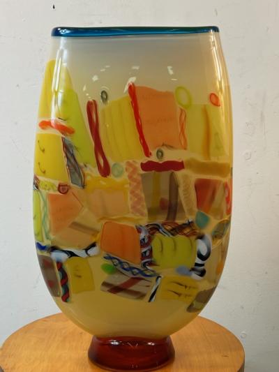 POST MODERN MURANO GLASS VASE WITH MURRINE CANE DESIGN