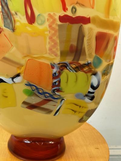 POST MODERN MURANO GLASS VASE WITH MURRINE CANE DESIGN