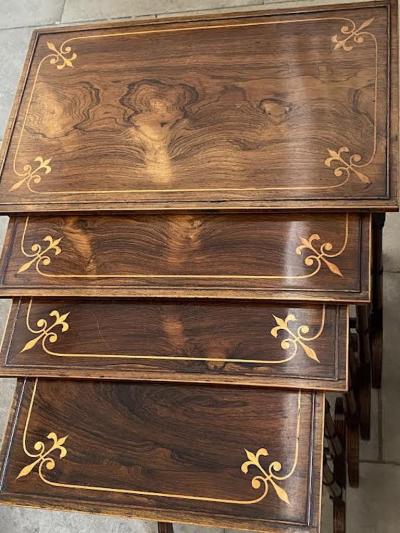 PURE REGENCY ROSEWOOD QUARTETTO TABLES ENGLISH CIRCA 1820