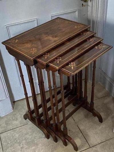 PURE REGENCY ROSEWOOD QUARTETTO TABLES ENGLISH CIRCA 1820