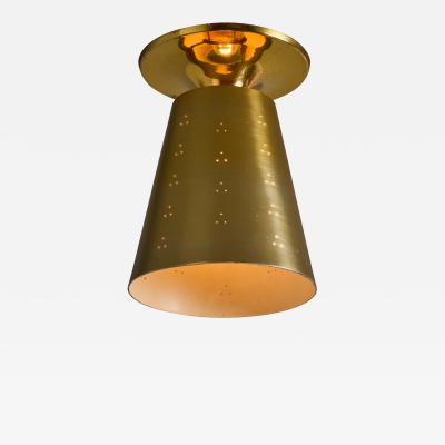 Paavo Tynell 1940s Perforated Brass Conical Ceiling Lamp Attributed to Paavo Tynell