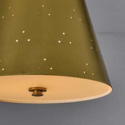 Paavo Tynell 1940s Perforated Brass Conical Ceiling Lamp Attributed to Paavo Tynell