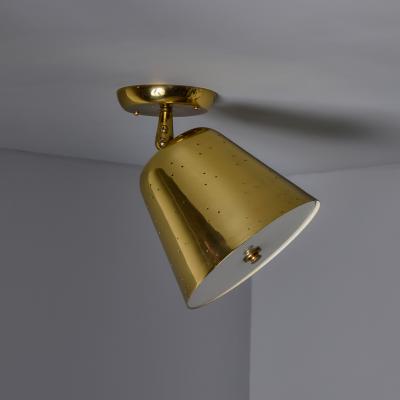 Paavo Tynell 1940s Perforated Brass Conical Ceiling Lamp Attributed to Paavo Tynell