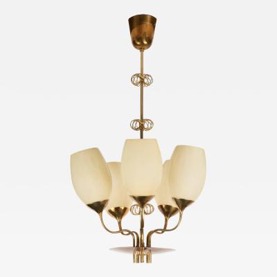 Paavo Tynell 1950s Paavo Tynell Five Glass Chandelier for Taito Oy