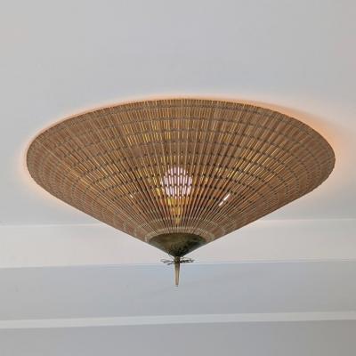 Paavo Tynell A Large Paavo Tynell Flush Mount Model 1076 in Brass Rattan Idman 1950s