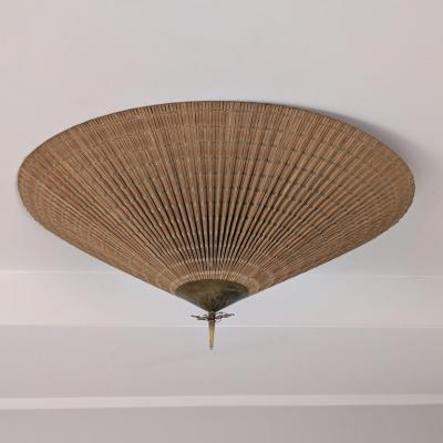Paavo Tynell A Large Paavo Tynell Flush Mount Model 1076 in Brass Rattan Idman 1950s