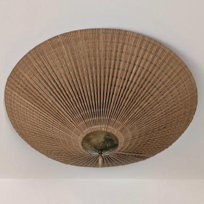 Paavo Tynell A Large Paavo Tynell Flush Mount Model 1076 in Brass Rattan Idman 1950s