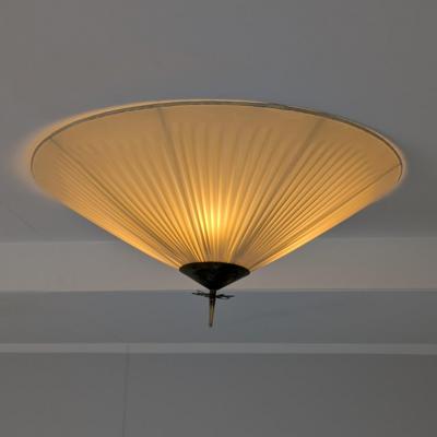 Paavo Tynell A Large Paavo Tynell Flush Mount Model 1076 in Brass Rattan Idman 1950s