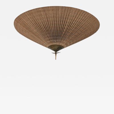 Paavo Tynell A Large Paavo Tynell Flush Mount Model 1076 in Brass Rattan Idman 1950s