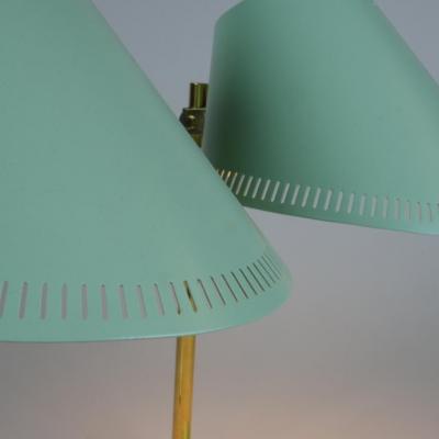 Paavo Tynell A Pair of Green Brass Paavo Tynell Table Lamps Model 9227 Idman Oy 1950s