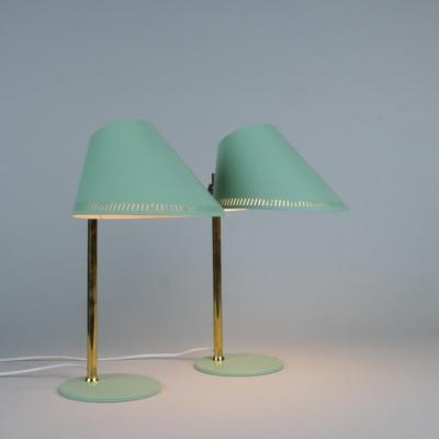 Paavo Tynell A Pair of Green Brass Paavo Tynell Table Lamps Model 9227 Idman Oy 1950s