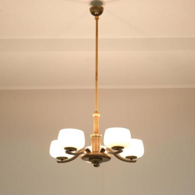 Paavo Tynell Art Deco Paavo Tynell Pendant in Brass Birch Opaline Glass Taito 1940s