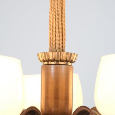 Paavo Tynell Art Deco Paavo Tynell Pendant in Brass Birch Opaline Glass Taito 1940s