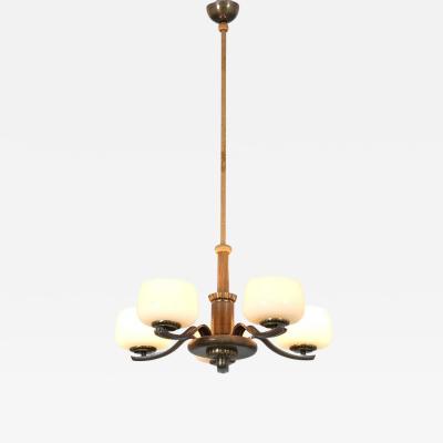 Paavo Tynell Art Deco Paavo Tynell Pendant in Brass Birch Opaline Glass Taito 1940s