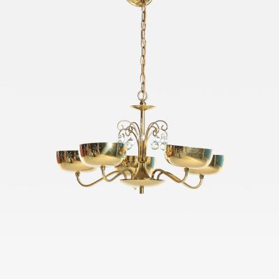 Paavo Tynell Brass and Crystal Chandelier in the Style of Paavo Tynell