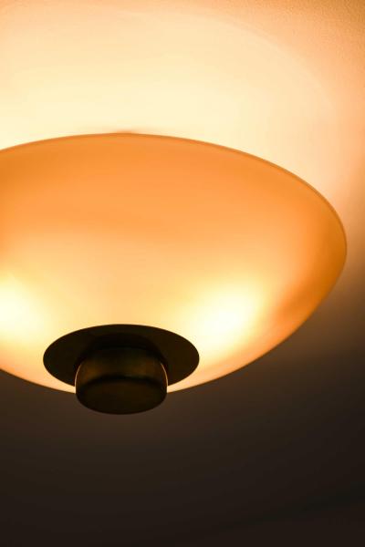 Paavo Tynell Ceiling Lamp Model 9045 in Brass Opaline Glass by Paavo Tynell 1950s