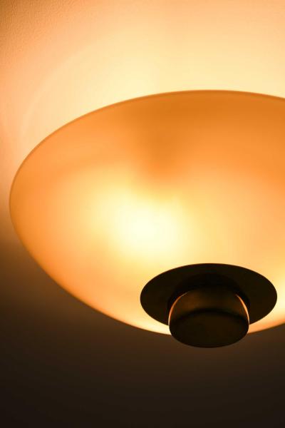Paavo Tynell Ceiling Lamp Model 9045 in Brass Opaline Glass by Paavo Tynell 1950s