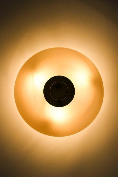 Paavo Tynell Ceiling Lamp Model 9045 in Brass Opaline Glass by Paavo Tynell 1950s